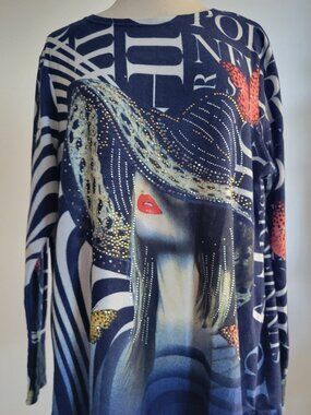 JVINI Women's Tango Mango Long-Sleeve Graphic Abstract Print Tunic